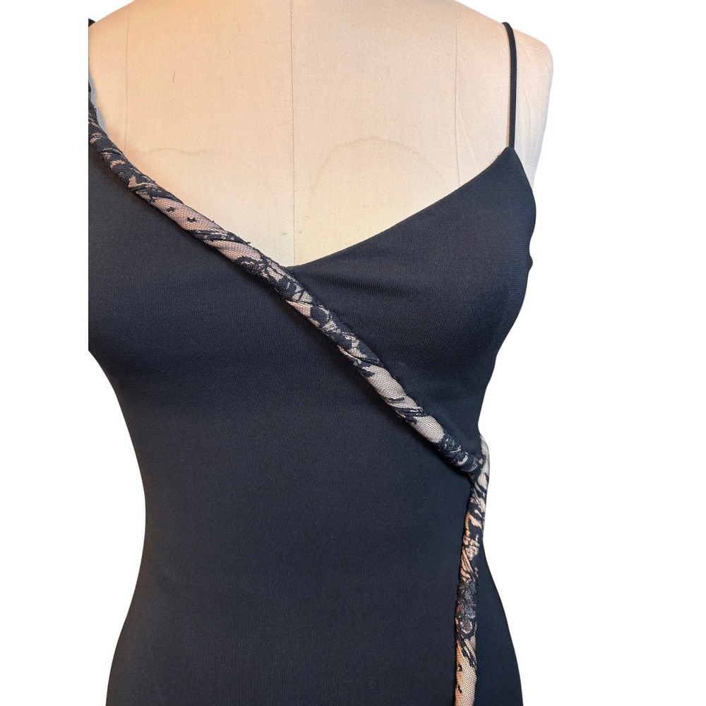 Lace Trim Asymmetrical BCBGMAXAZRIA Midi Dress XS Black - Picture 2 of 7